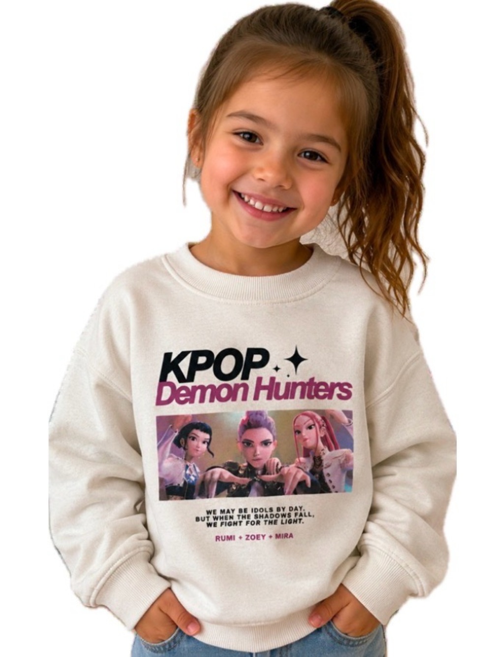Zara Cream K-Pop Demon Hunters Pullover with Pink & Purple Accents